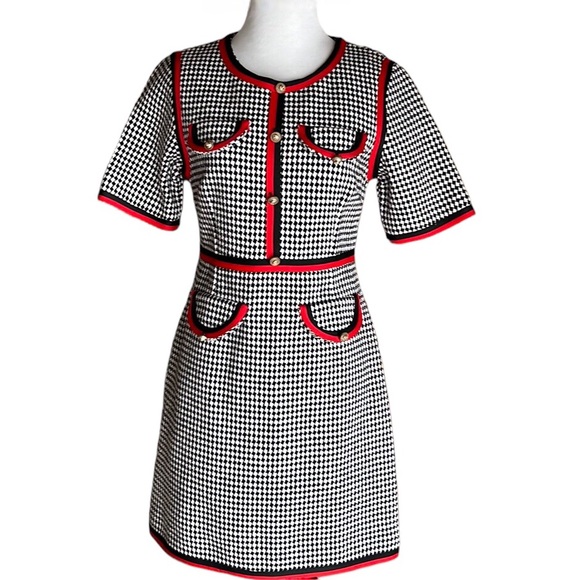 📍Pre-loved Gucci Grosgrain-trimmed Cotton-blend Tweed Mini Dress In Black🔥 - Picture 2 of 11